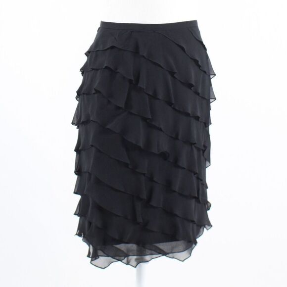 Black sheer silk TERI JON Rickie diagonal skirt 2 - Picture 3 of 8